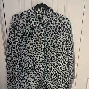 Talbots navy and light green animal print shirt